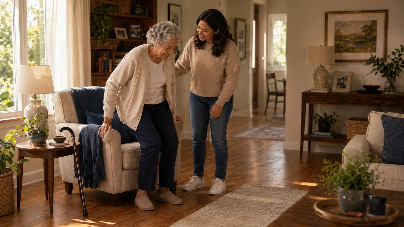 A caregiver helping someone stand up gently